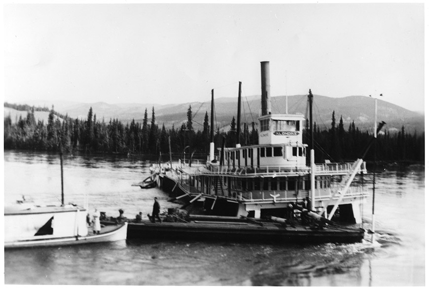 The wreck of the Yukon River sternwheeler Klondike, 1936