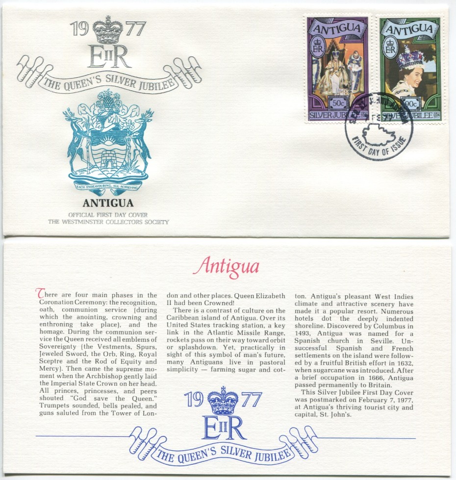 Antigua First Day Cover from the Queen Elizabeth II Silver Jubilee Series, 1977