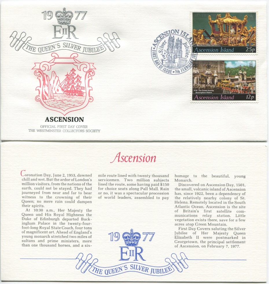 Ascension Island First Day Covers from the Queen Elizabeth II Silver Jubilee Series, 1977