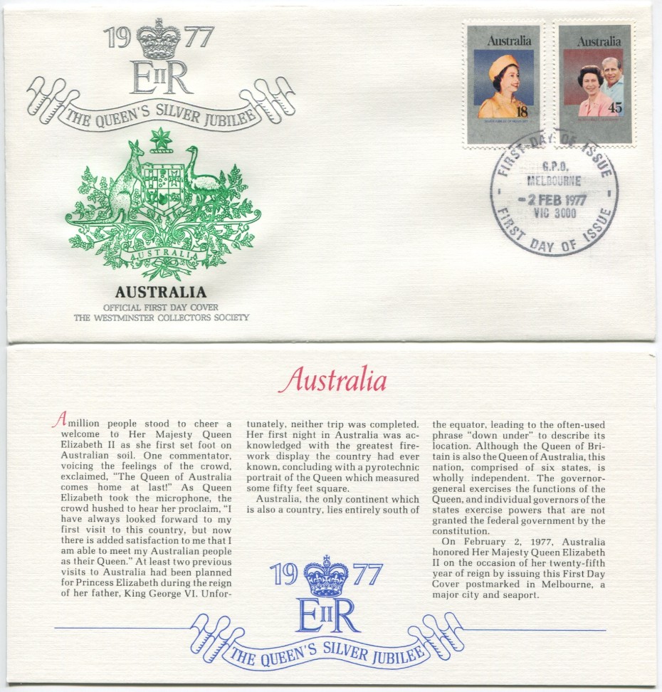 Australia First Day Cover from the Queen Elizabeth II Silver Jubilee Series, 1977