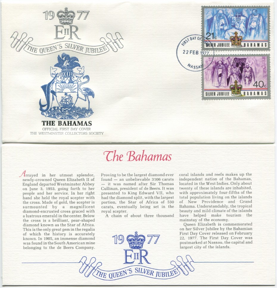 The Bahamas First Day Cover from the Queen Elizabeth II Silver Jubilee Series, 1977