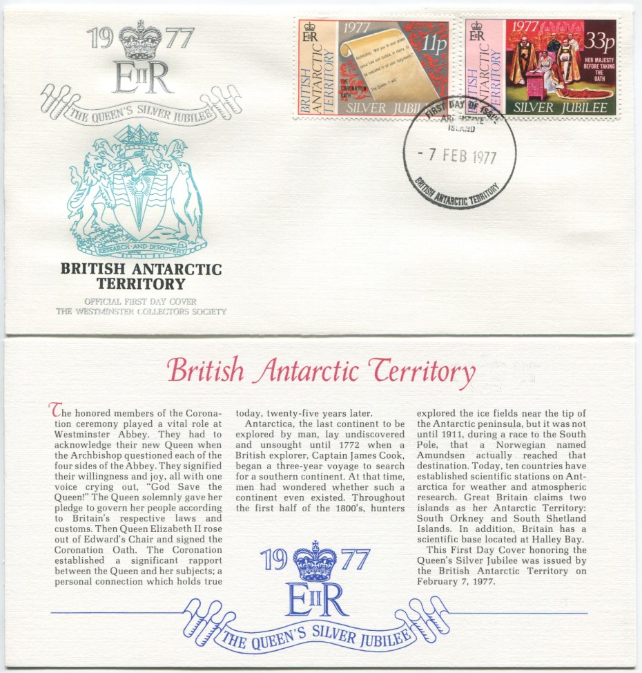 British Antarctic Territory First Day Cover from the Queen Elizabeth II Silver Jubilee Series, 1977