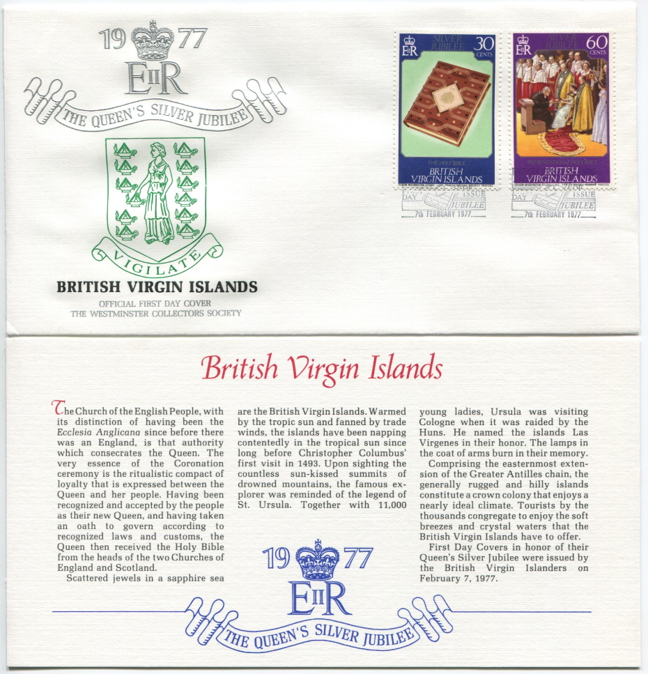 British Virgin Islands First Day Cover from the Queen Elizabeth II Silver Jubilee Series, 1977
