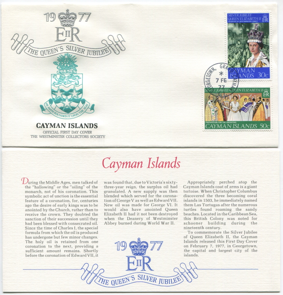 Cayman Islands First Day Cover from the Queen Elizabeth II Silver Jubilee Series, 1977