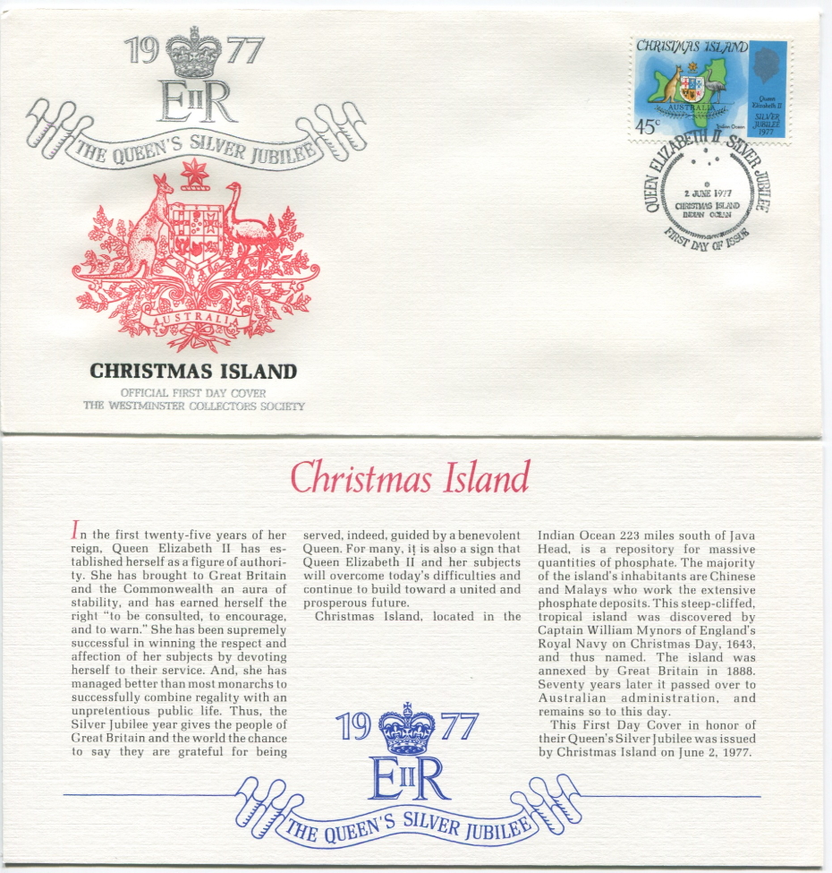 Christmas Island First Day Cover from the Queen Elizabeth II Silver Jubilee Series, 1977
