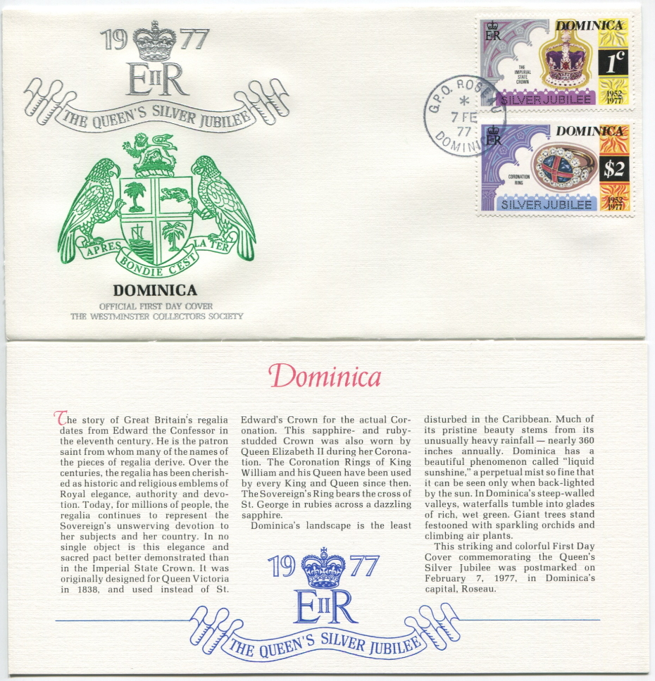 Dominica First Day Cover from the Queen Elizabeth II Silver Jubilee Series, 1977