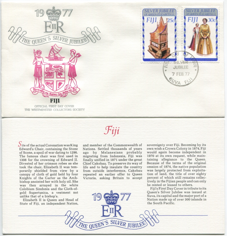 Fiji First Day Cover from the Queen Elizabeth II Silver Jubilee Series, 1977