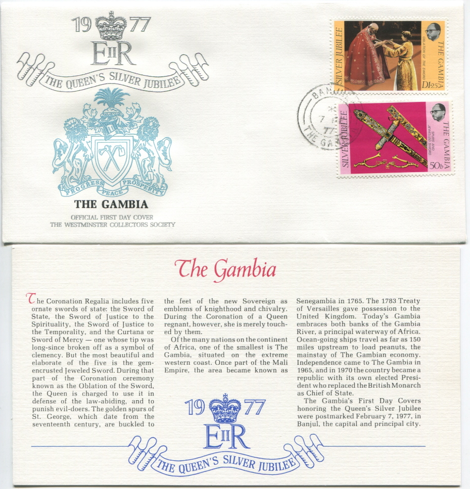 The Gambia First Day Cover from the Queen Elizabeth II Silver Jubilee Series, 1977