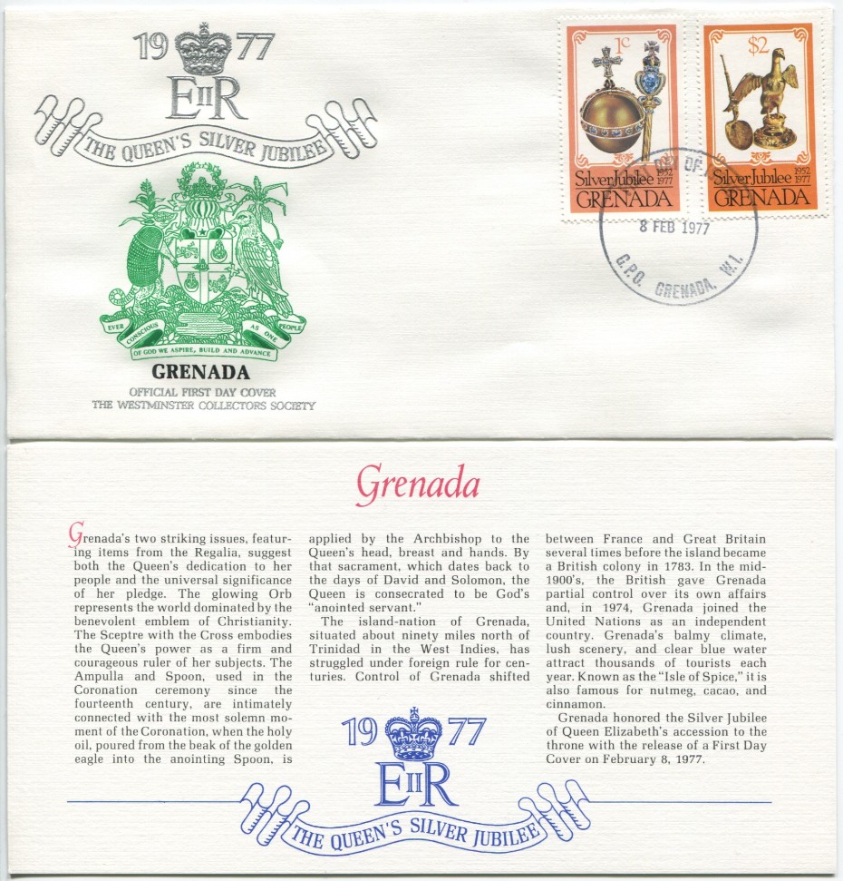 Grenada First Day Cover from the Queen Elizabeth II Silver Jubilee Series, 1977
