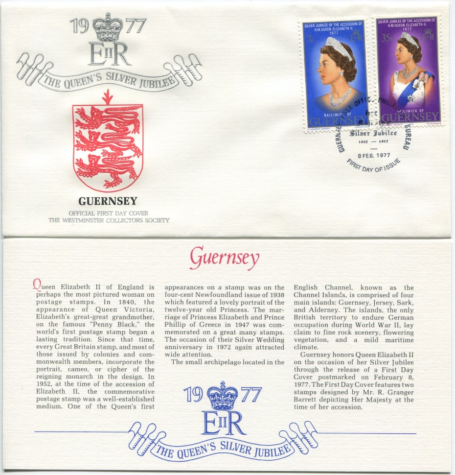 Guernsey First Day Cover from the Queen Elizabeth II Silver Jubilee Series, 1977