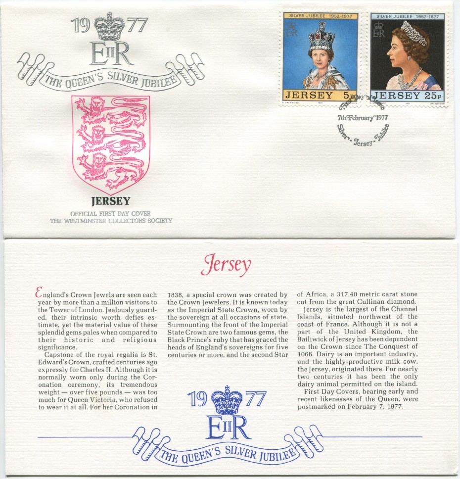 Jersey First Day Cover from the Queen Elizabeth II Silver Jubilee Series, 1977