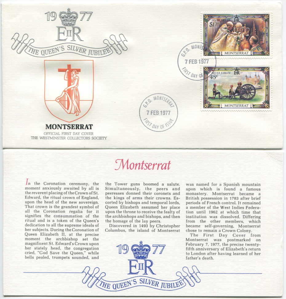 Montserrat First Day Cover from the Queen Elizabeth II Silver Jubilee Series, 1977