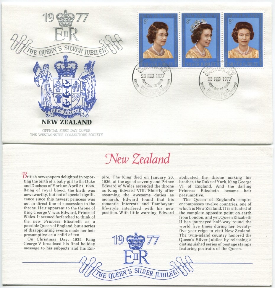 New Zealand First Day Cover from the Queen Elizabeth II Silver Jubilee Series, 1977