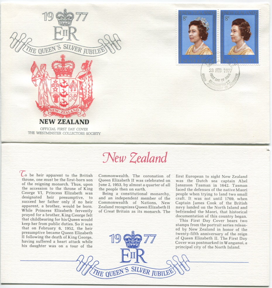 New Zealand First Day Cover from the Queen Elizabeth II Silver Jubilee Series, 1977