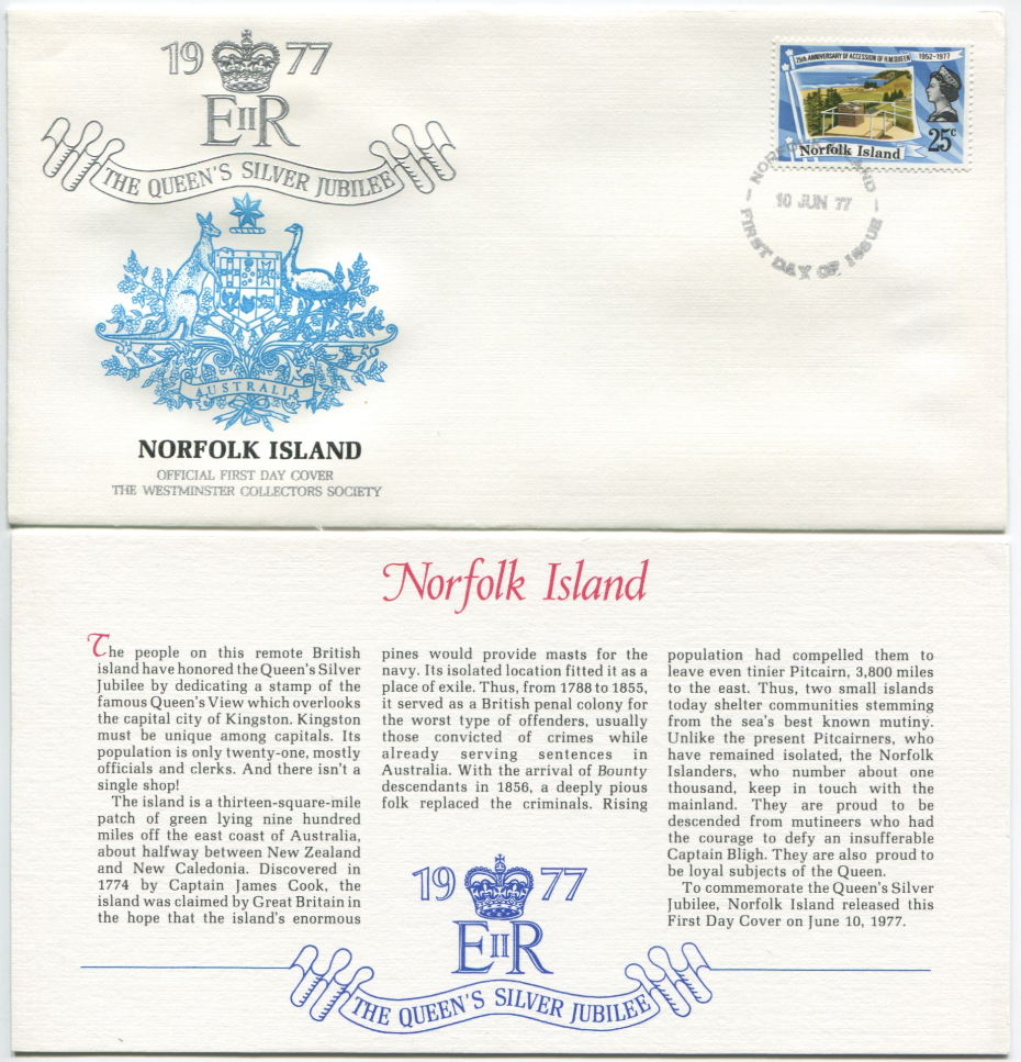 Norfolk Island First Day Cover from the Queen Elizabeth II Silver Jubilee Series, 1977