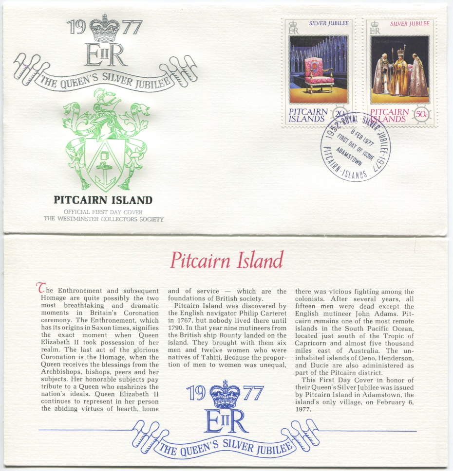 Pitcairn Island First Day Cover from the Queen Elizabeth II Silver Jubilee Series, 1977