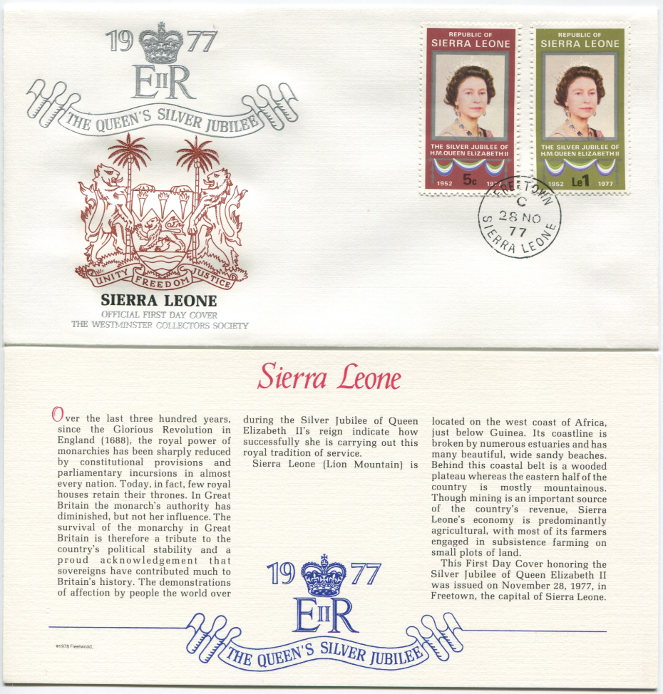 Sierra Leone First Day Cover from the Queen Elizabeth II Silver Jubilee Series, 1977