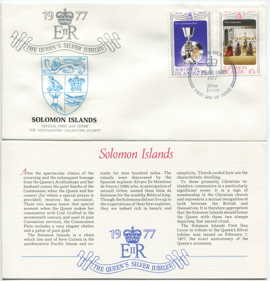 Solomon Islands First Day Cover from the Queen Elizabeth II Silver Jubilee Series, 1977