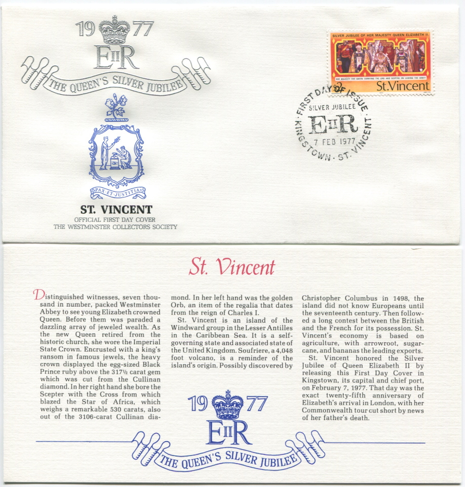 St. Vincent First Day Cover from the Queen Elizabeth II Silver Jubilee Series, 1977