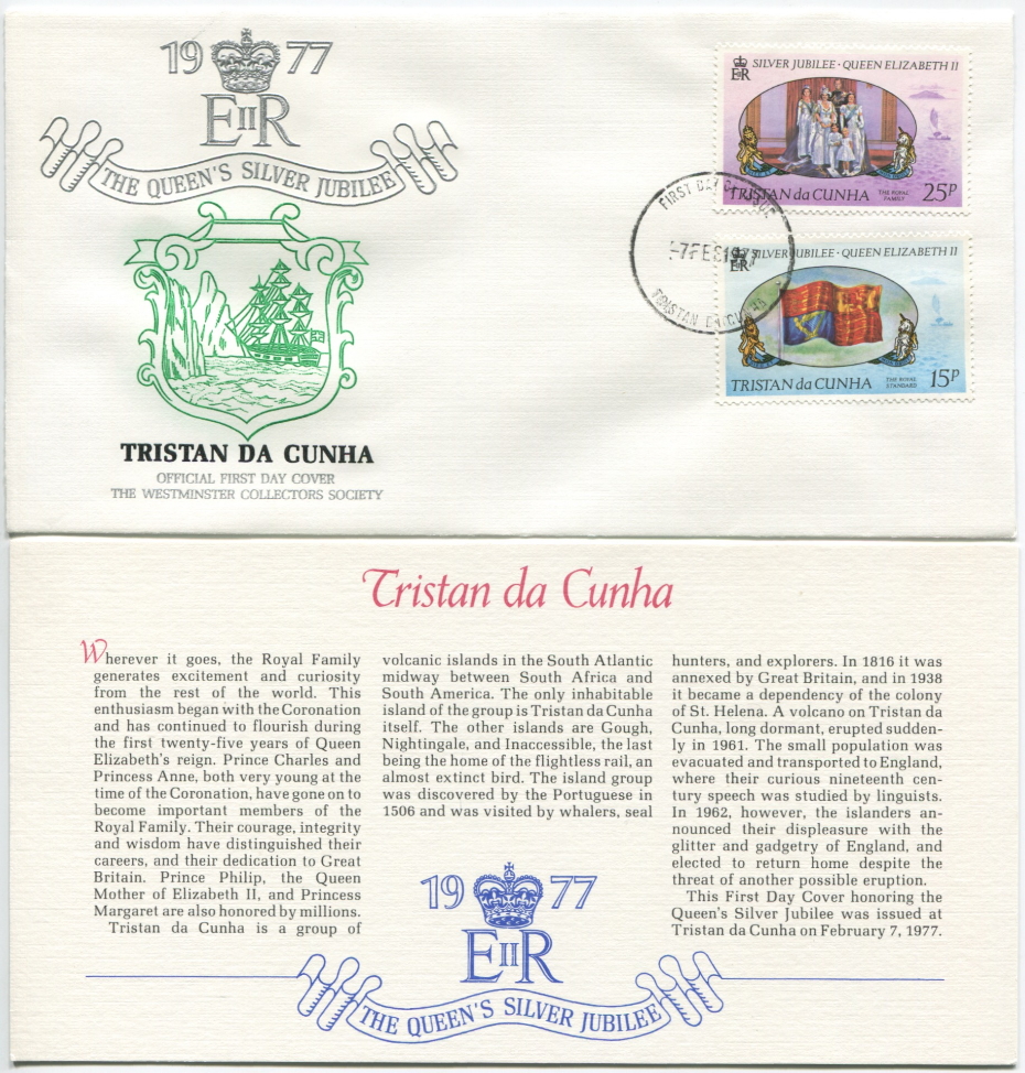Tristan da Cunha First Day Cover from the Queen Elizabeth II Silver Jubilee Series, 1977
