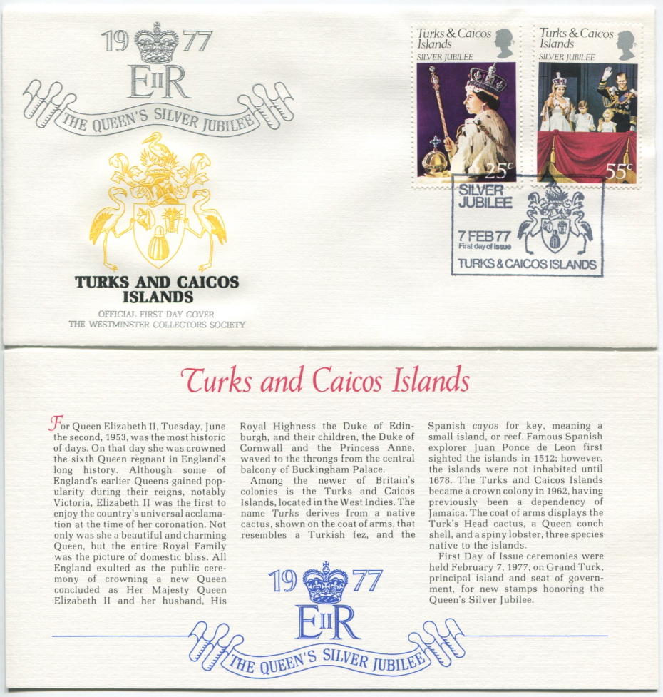 Turks & Caicos First Day Cover from the Queen Elizabeth II Silver Jubilee Series, 1977