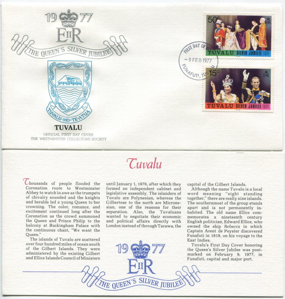 Tuvalu First Day Cover from the Queen Elizabeth II Silver Jubilee Series, 1977