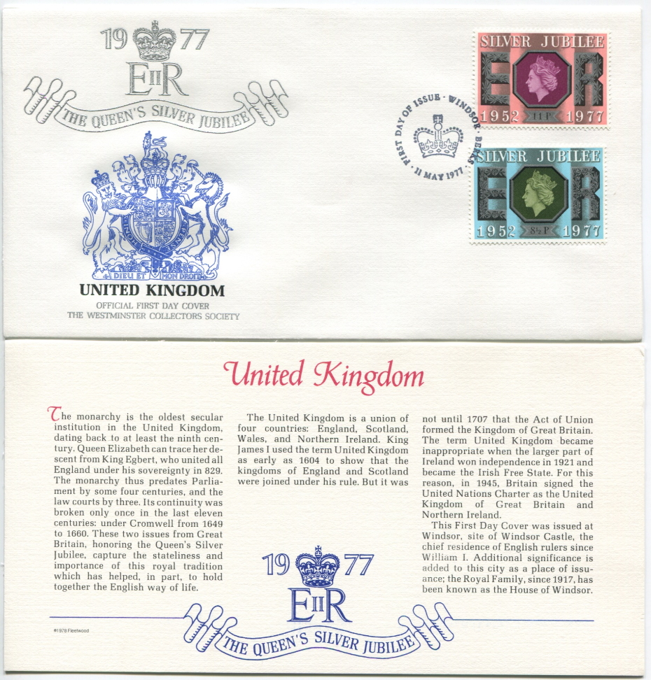 United Kingdom First Day Cover from the Queen Elizabeth II Silver Jubilee Series, 1977