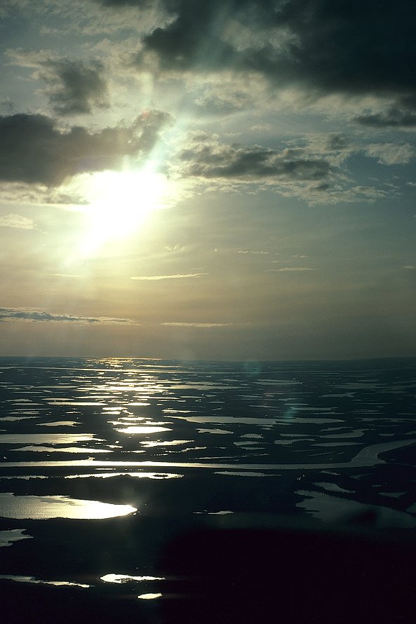 Flying over the Mackenzie River Delta in the Midnight Sun