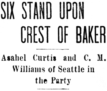 Headline: Six Stand Upon Crest of Mount Baker, 1906