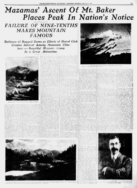 Headline: Mazamas' Ascent of Mount Baker Places Peak In Nation's Notice, 1906