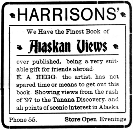 Ad for E. A. Hegg's book of Alaska views - Skagway, May 26, 1905