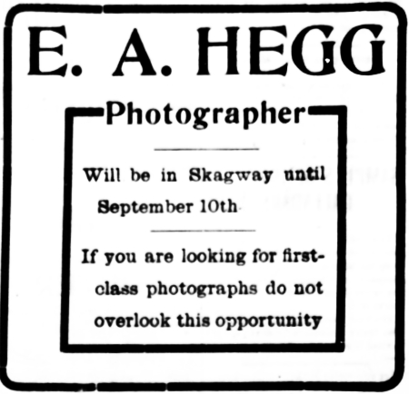 Ad for E. A. Hegg's book of Alaska views - Skagway, May 26, 1905