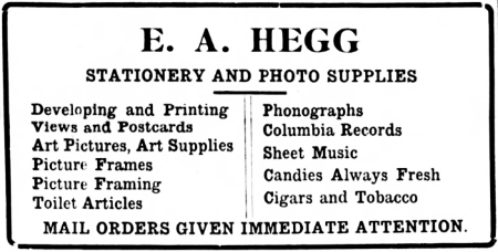 Ad for E. A. Hegg - photo supplies, postcards, etc - Cordova, Alaska, January 20, 1917