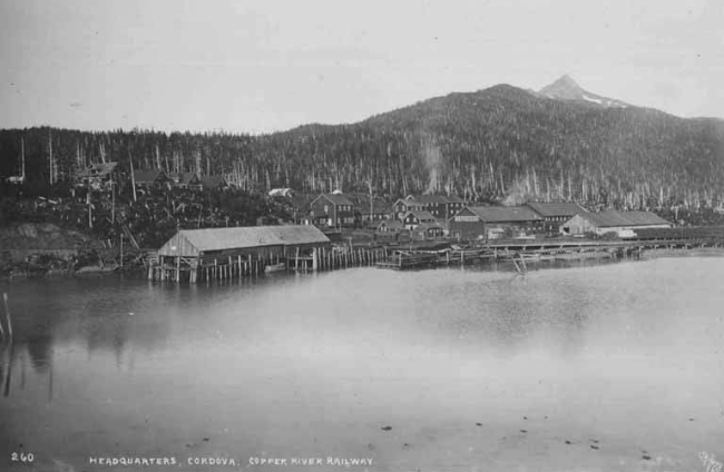 Copper River and Northwestern Railway Company (CR&NW) offices and buildings at Cordova, 1908.