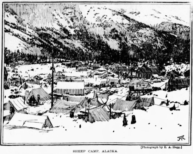 Sheep Camp, Alaska. Photo by E. A. Hegg, 1898.