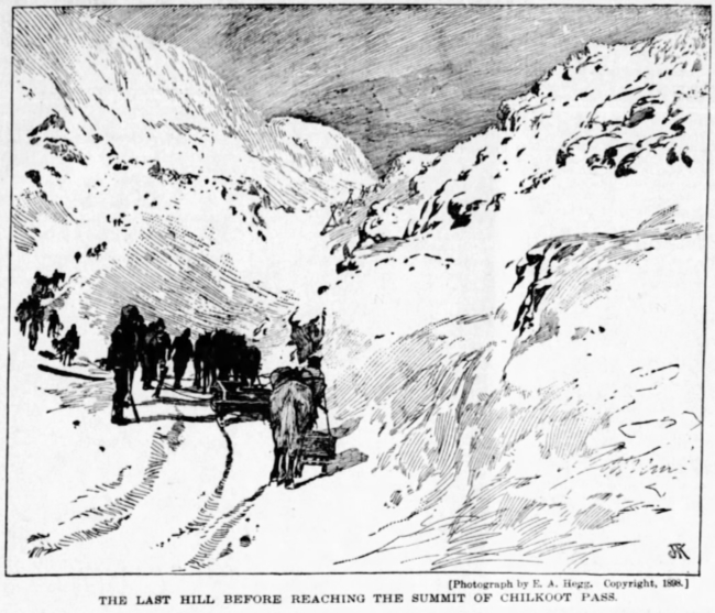 The last hill before reaching the summit of Chilcoot Pass. Photo by E. A. Hegg, 1898.