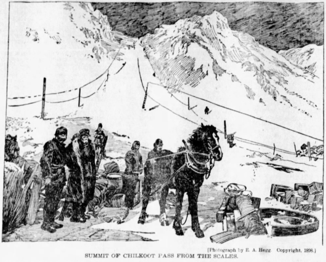 Summit of Chilcoot Pass from The Scales. Photo by E. A. Hegg, 1898.