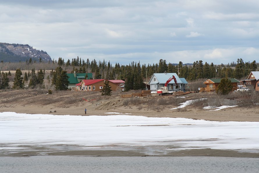 Construction of a new steel footbridge at Carcross, Yukon, in 2007