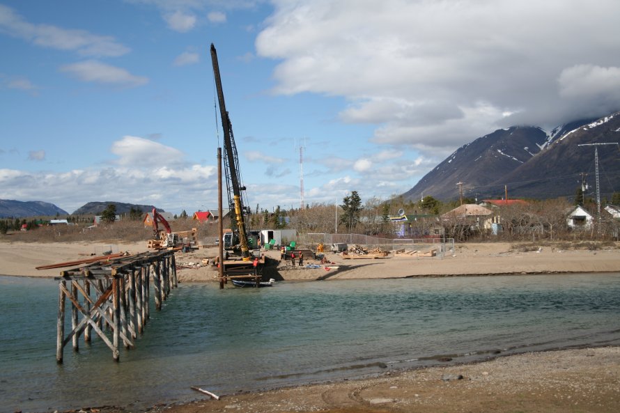 Construction of a new steel footbridge at Carcross, Yukon, in 2007