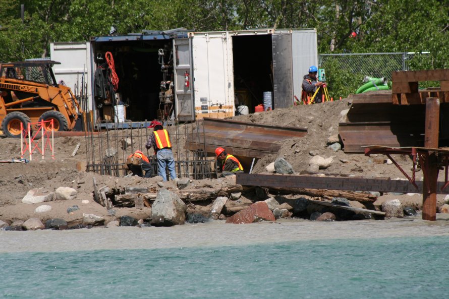 Construction of a new steel footbridge at Carcross, Yukon, in 2007
