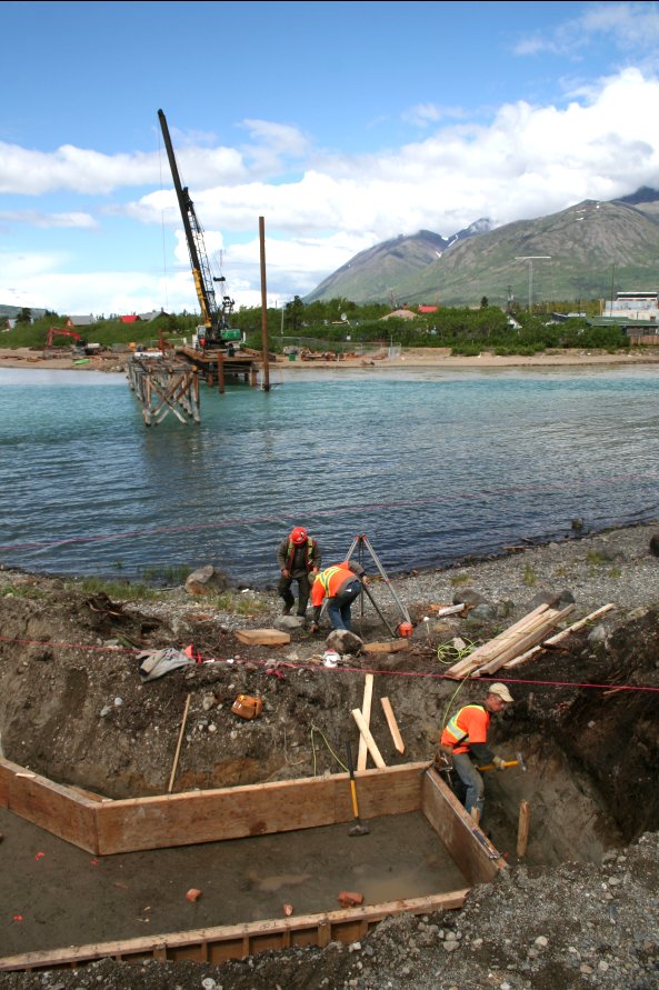 Construction of a new steel footbridge at Carcross, Yukon, in 2007