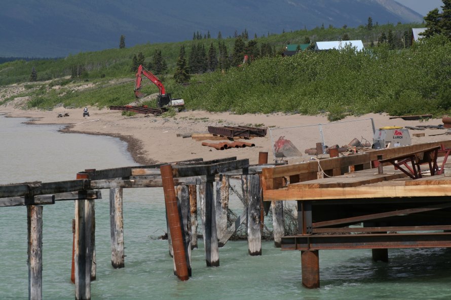 Construction of a new steel footbridge at Carcross, Yukon, in 2007