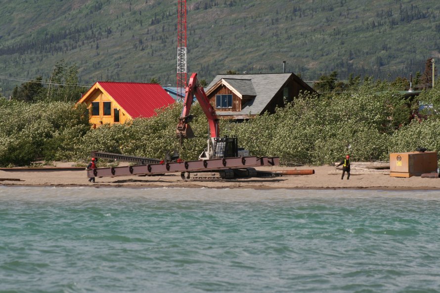 Construction of a new steel footbridge at Carcross, Yukon, in 2007
