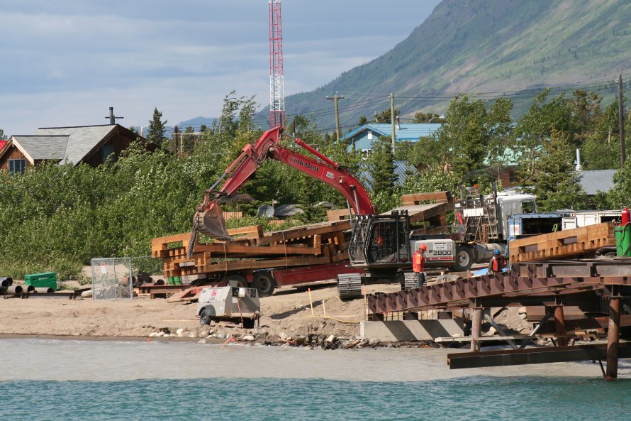 Construction of a new steel footbridge at Carcross, Yukon, in 2007