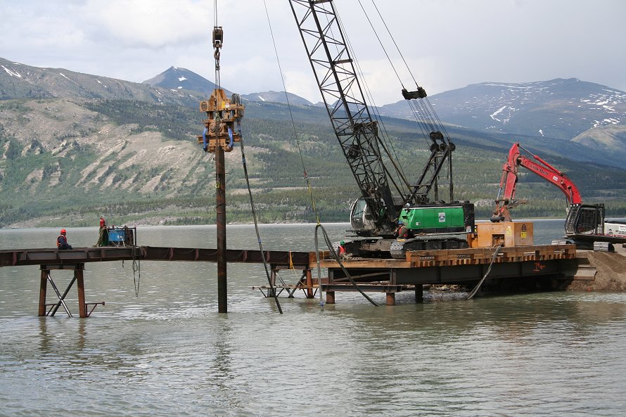 Construction of a new steel footbridge at Carcross, Yukon, in 2007