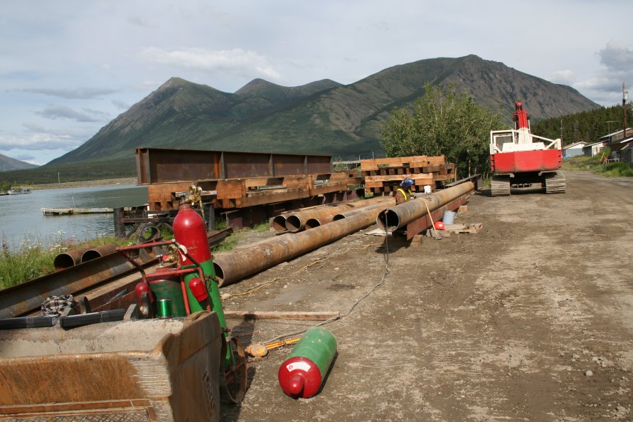 Construction of a new steel footbridge at Carcross, Yukon, in 2007