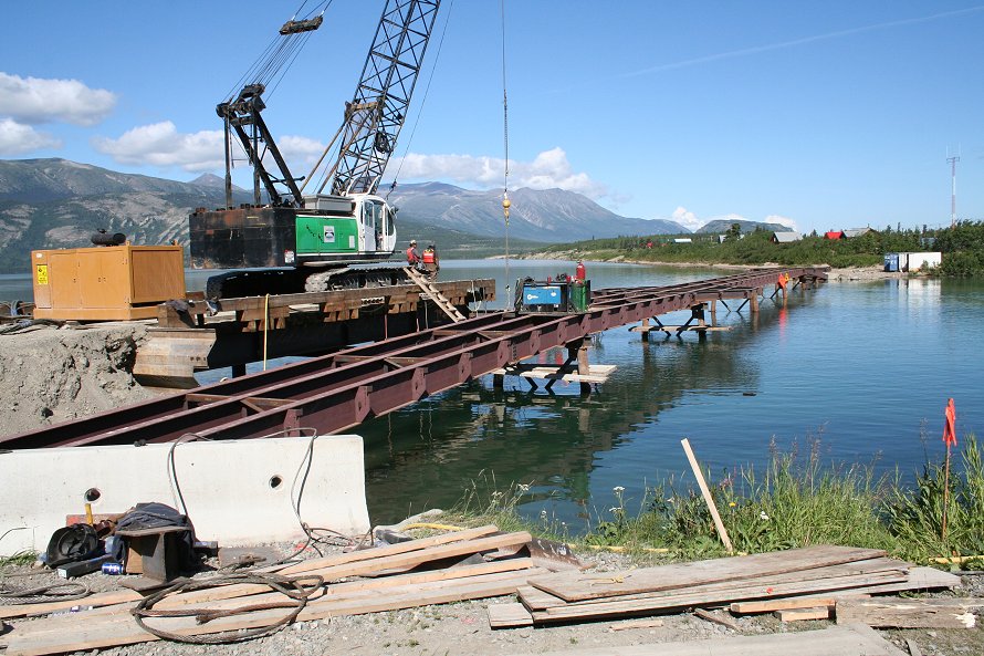 Construction of a new steel footbridge at Carcross, Yukon, in 2007