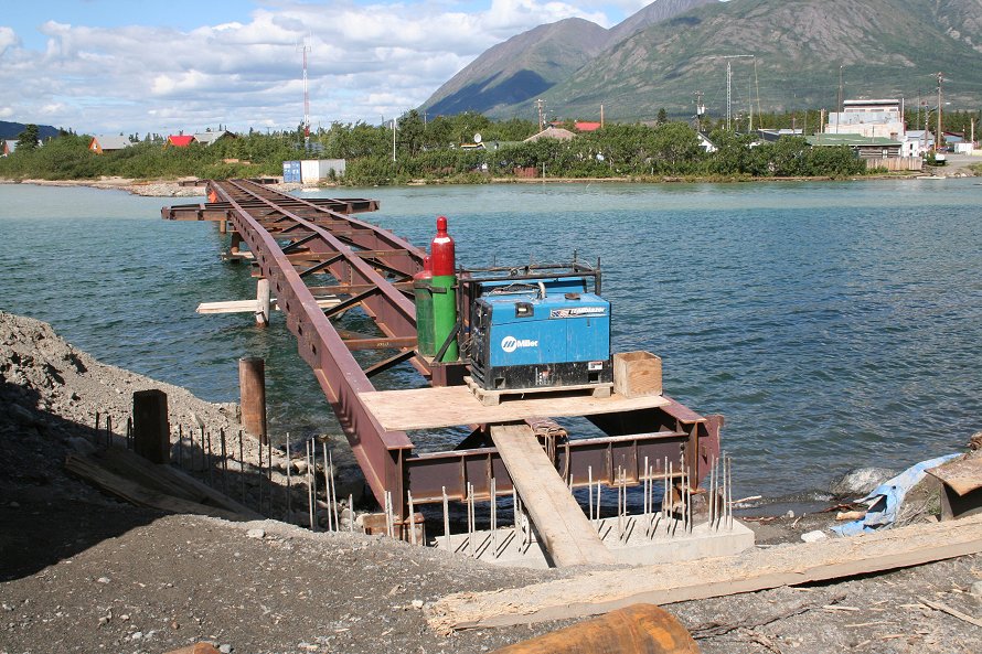 Construction of a new steel footbridge at Carcross, Yukon, in 2007