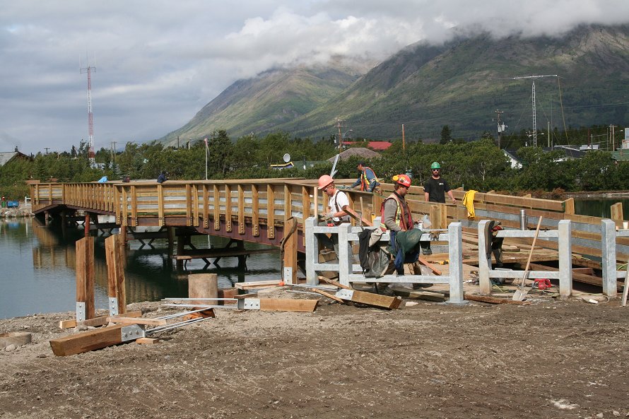 Construction of a new steel footbridge at Carcross, Yukon, in 2007