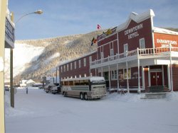 Tour bus in Dawson in the winter